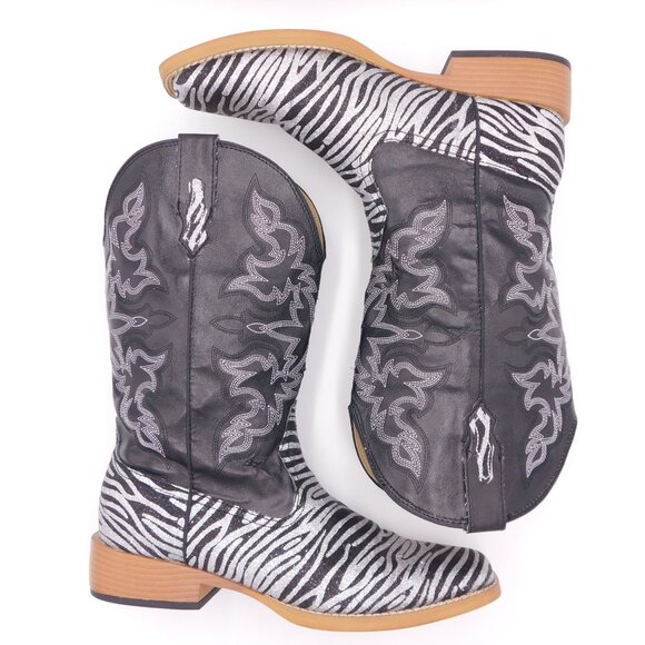 Roper Square Toe Glitter Embroidered Zebra Western Boots | Cowgirl | VGUC | 9 - Picture 10 of 11